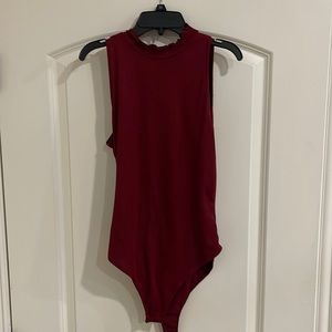 Maroon high neck ribbed bodysuit